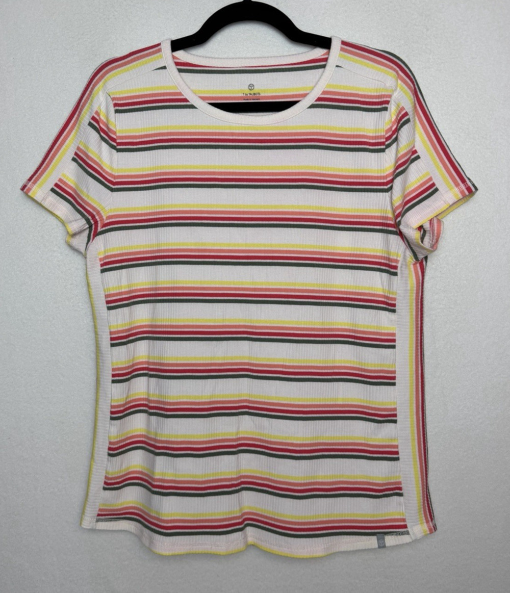 Talbots Ribbed Short Sleeve Tee Multicolored Striped Women's Size XL Shirt